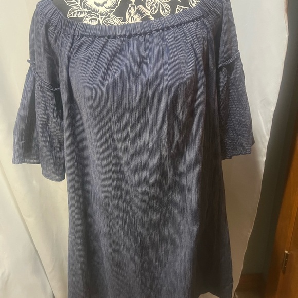 Madewell Blue Off-Shoulder Bishop Sleeve Mini Dress - Picture 4 of 10